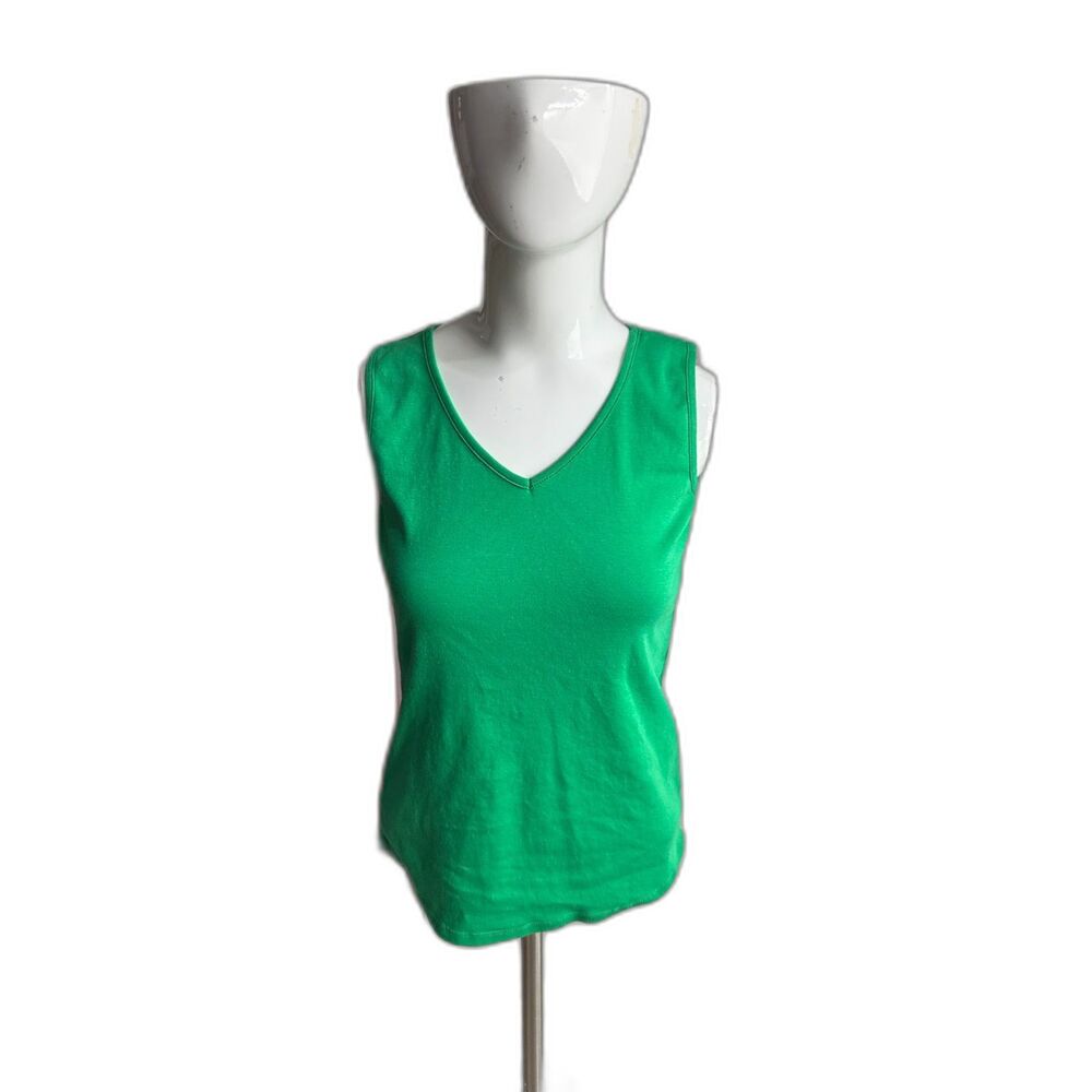 Talbots The Talbots Tee For Women V Neck Sleeveless Sz XS Pima Cotton Green